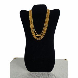 Vtg 80s Monet Gold Tone 5 Strand Chain Bead Necklace